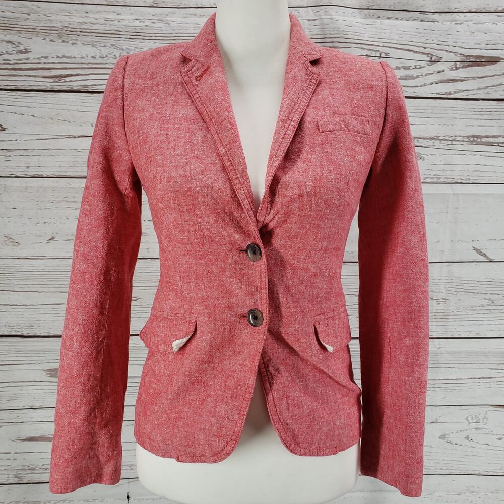 J.Crew Women's  Coral Red Linen Blend Blazer Jacket Size 0